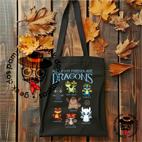 Ecobag Como Treinar Seu Dragão em Algodão 30x40cm Sacola Ecológica Resistente