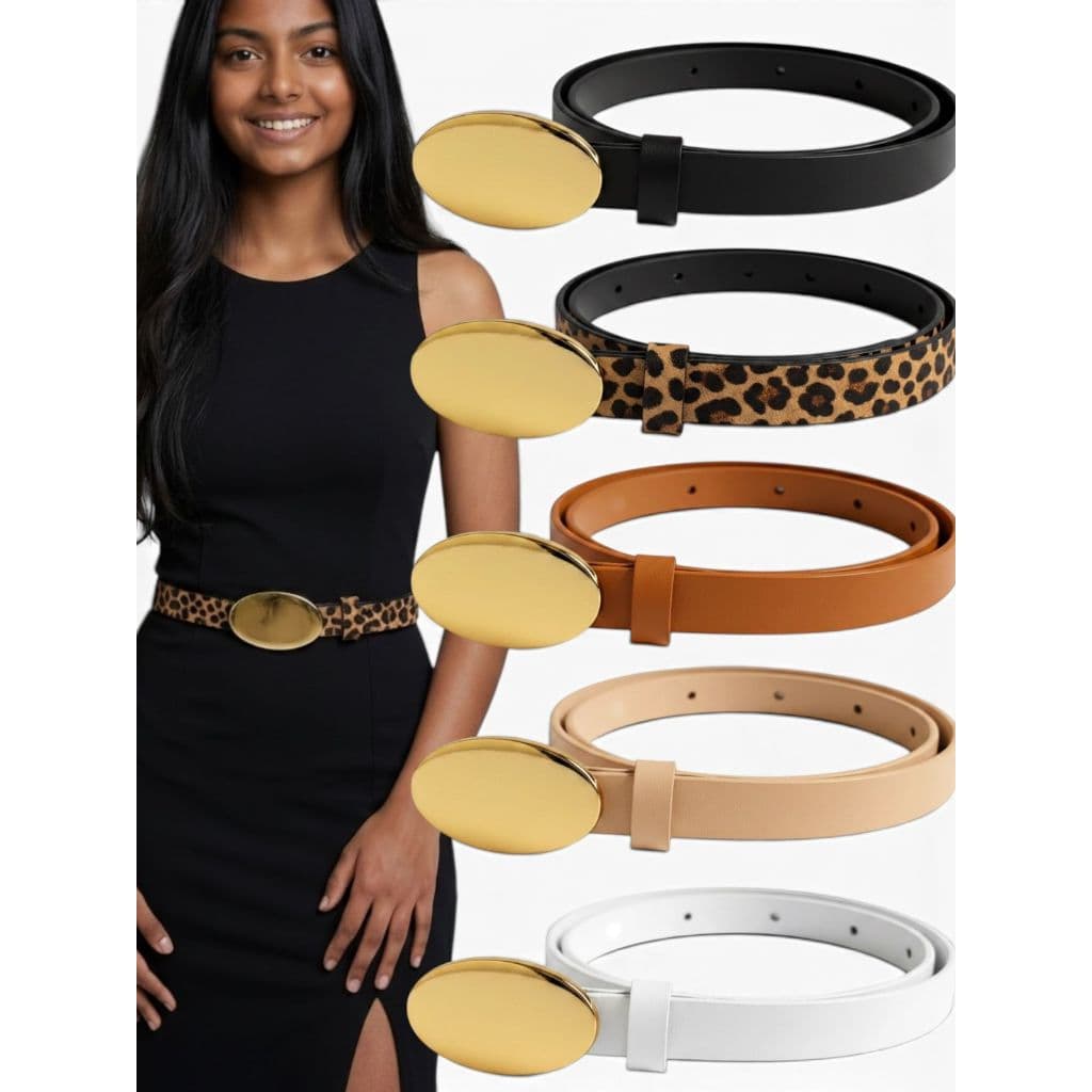 Cinto Feminino Elegante Fino Chique Da Moda Fashion Fivela Dourada Couro Sintético - Rebeca