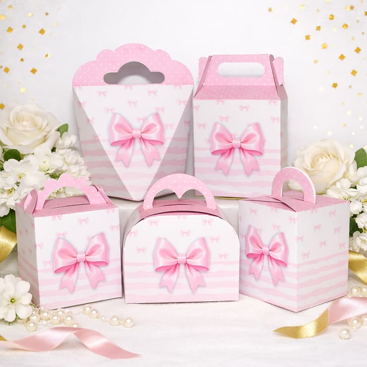 Kit 20 a 50 Caixinha LAÇO ROSA Lembrancinha Laços de Fita Pegue E Monte Não é Personalizado CHÁ DE BEBÊ ANIVERSÁRIO