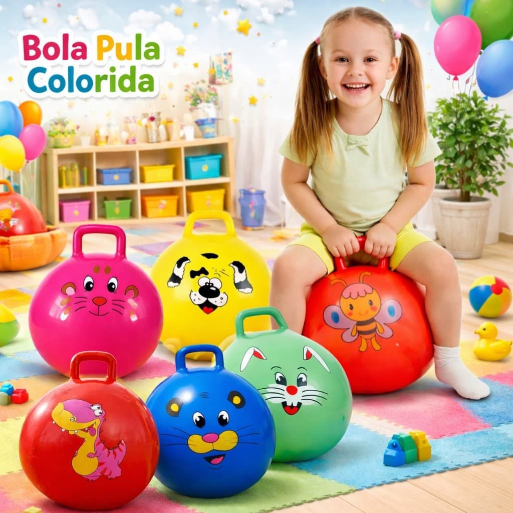 Bola De Vinil Pula Pula Com Alça Desenhos Coloridos Infantil