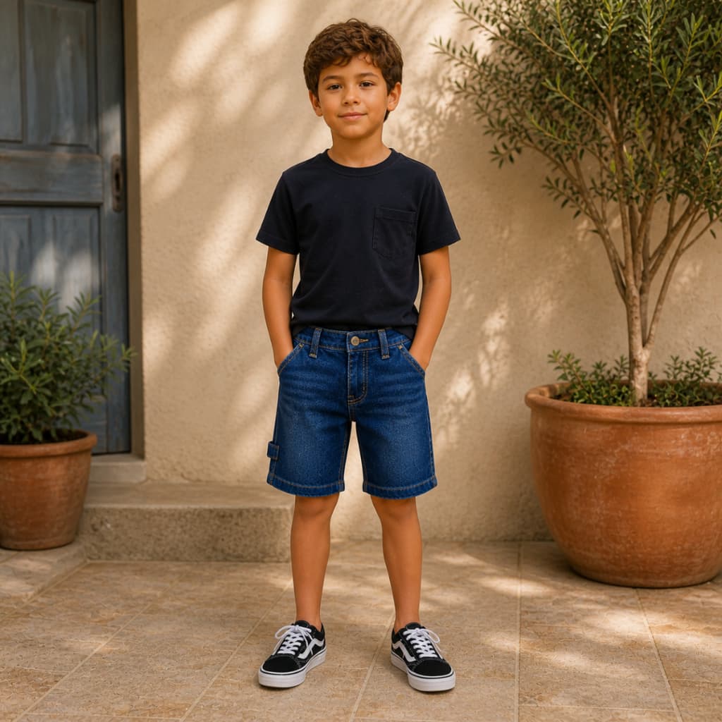 Bermuda Jeans Infantil Masculina com Elastano e Regulador Interno Do 4 ao 8