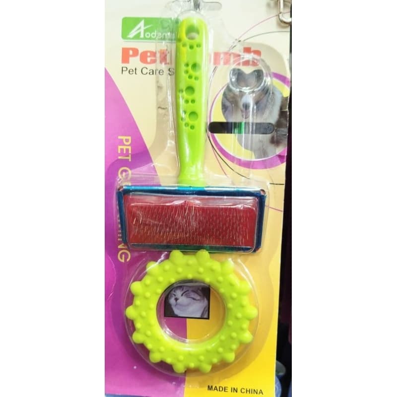 kit de escovação  animais estimação rasqueadeira cerdas metálicas e brinquedo massageador borracha formato de anel