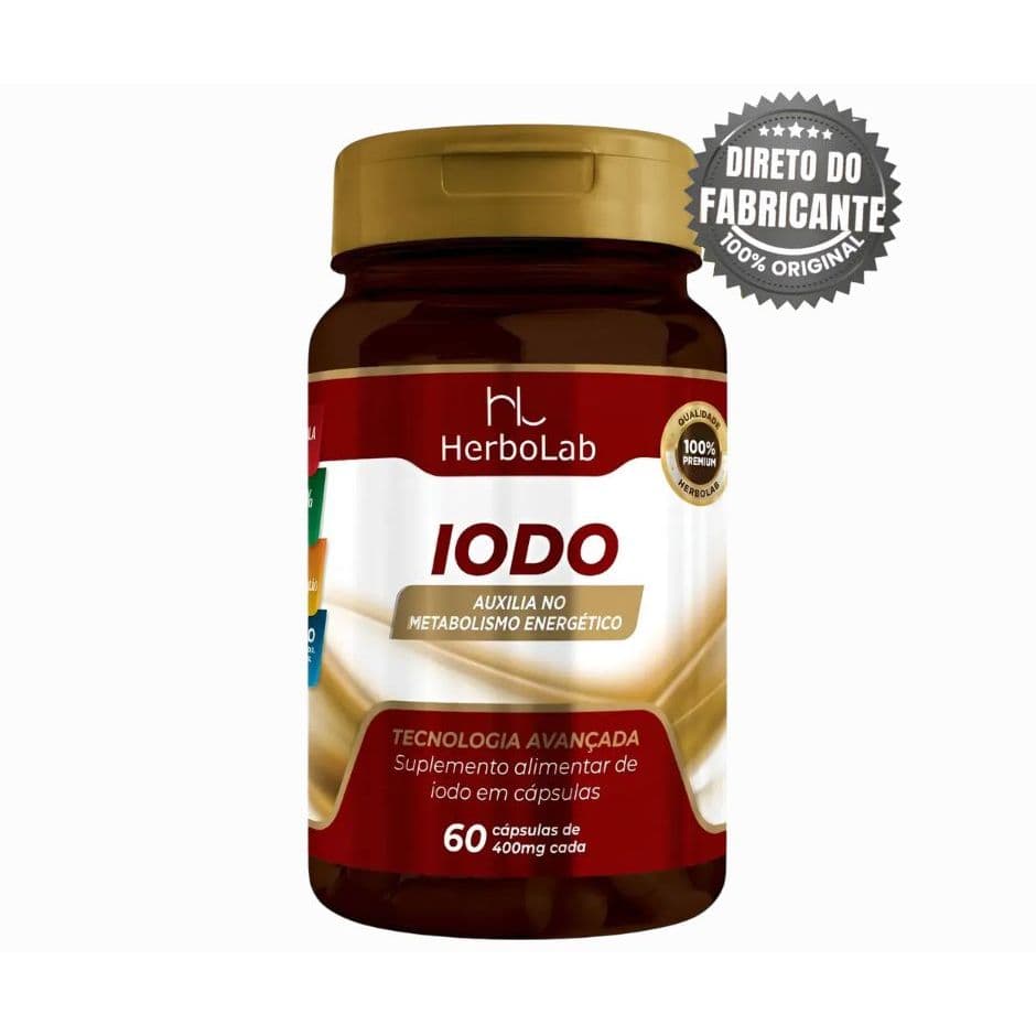 IODO - 60 Cáps 400mg Equivale A 692% Valor Diário - Herbolab Metabolismo Energético