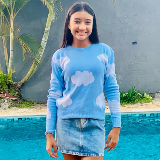 Blusa Tricô Infantil Juvenil Menina Nuvem