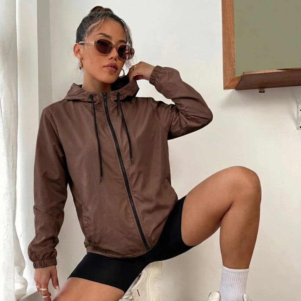 Corta Vento Feminina Jaqueta Impermeável Capuz Forrado