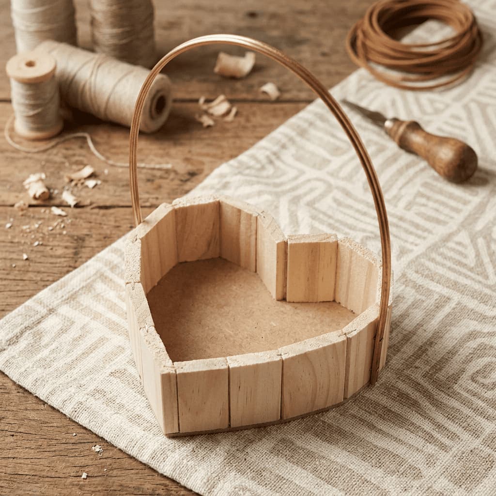 Kit Cesta Fraldeira Coração de Madeira Pinus com Alça 20 cm - Organizador Decorativo para Presentes