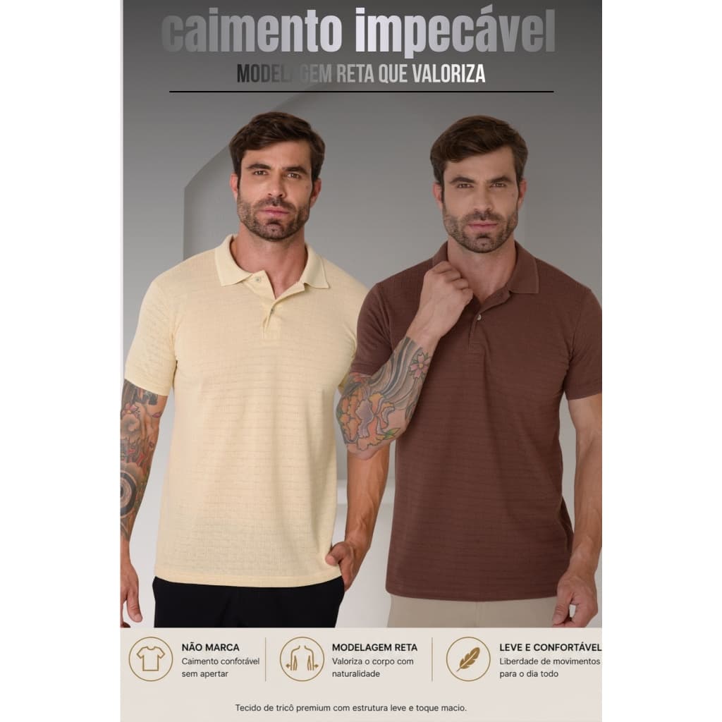 Kit 2 Polo Tricô Elegante Old Money Off white-Marrom