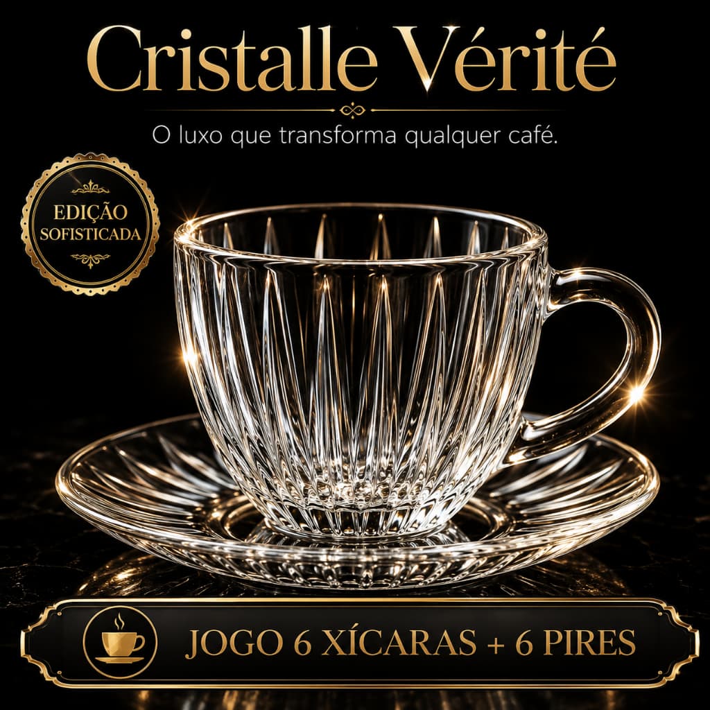 Jogo Xicaras Cristal Transparente 90ml 6 xicaras+6 pires Elegante Resistente