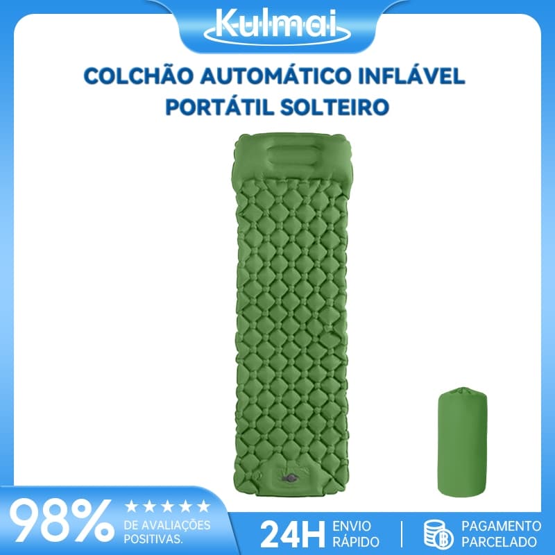 Colchão Automático Inflável Portátil Solteiro 195x60x5cm Com Travesseiro