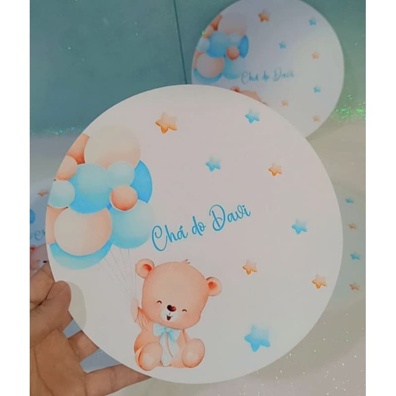 Kit 15/20/30/40/50 Sousplat para mesa de Festa Personalizado em Papel Fotográfico 230g Resistente – Chá de bebê ursinho