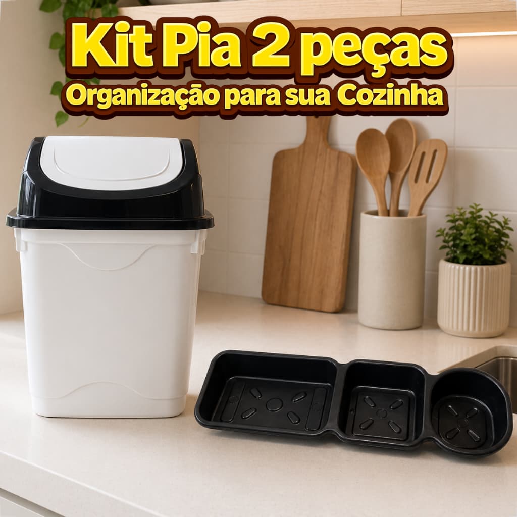 Organizador de Pia com Lixeira Basculante Kit Cozinha Funcional