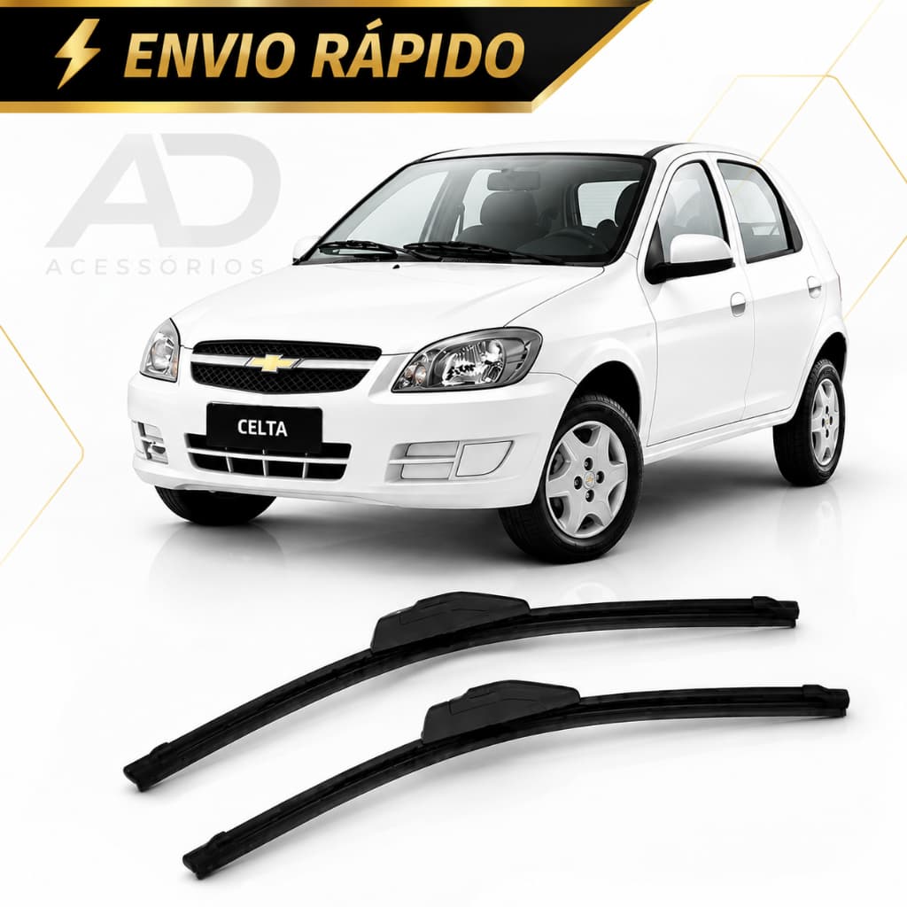 Kit Par Palheta Limpador Parabrisa Chevrolet Celta 2000 a 2013 Silicone Gancho