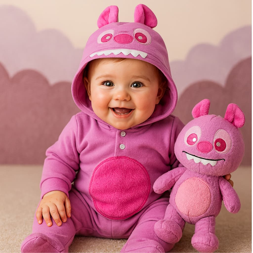 Roupa de Bebê Macacão Tematicos Personagens com Capuz Escolha ANGEL
