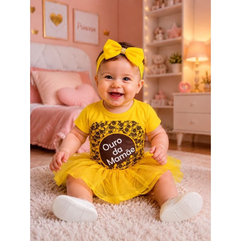 Body Bebê Temático Fantasia Infantil - Ouro Da Mamãe Mesversário