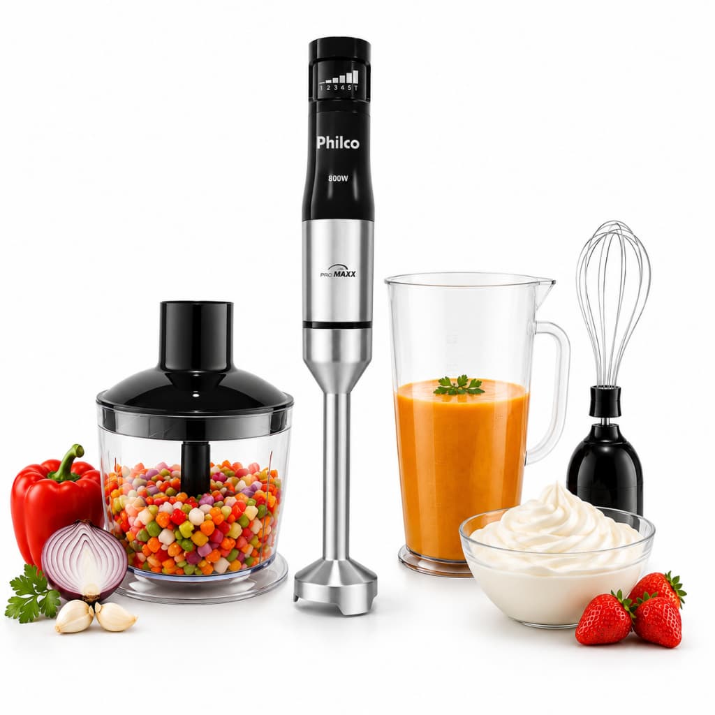 Mixer Com Processador 3 Em 1 Philco 6 Velocidades 800w Turbo ( Mais potente 2026 )