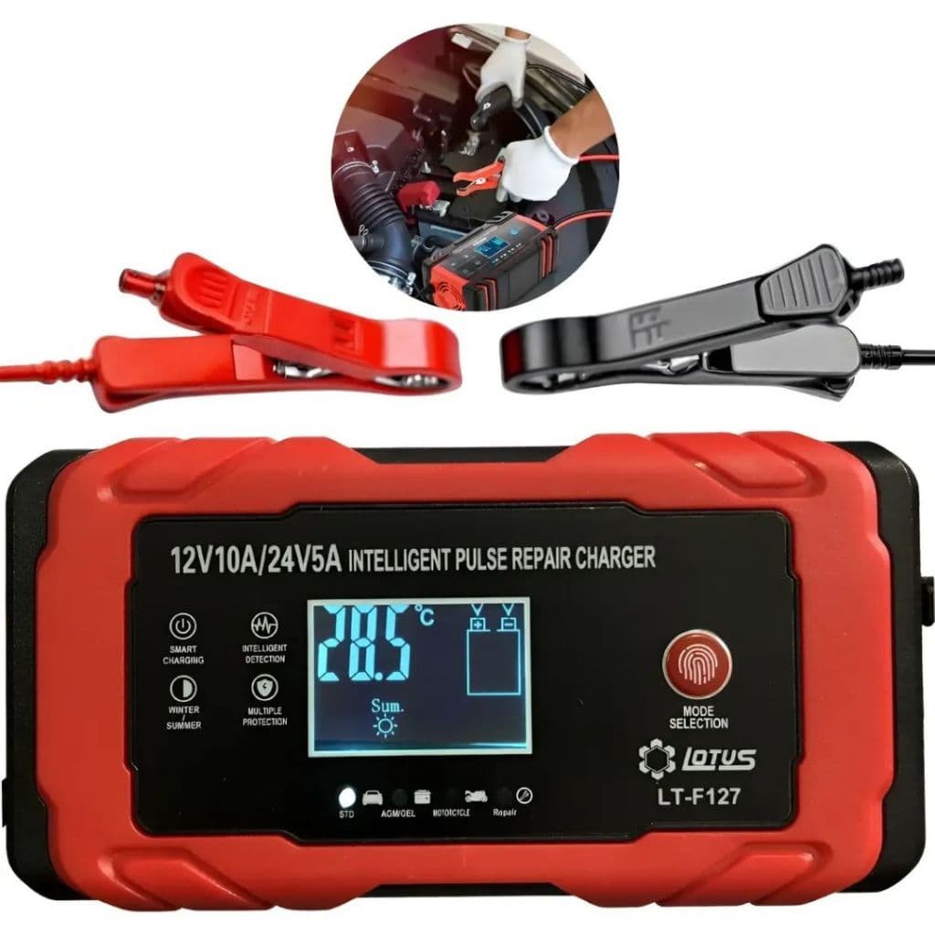 Carregador De Bateria Automotiva 12V 10A / 24V 5A Inteligente Portátil Carro Moto Caminhão Bivolt Digital