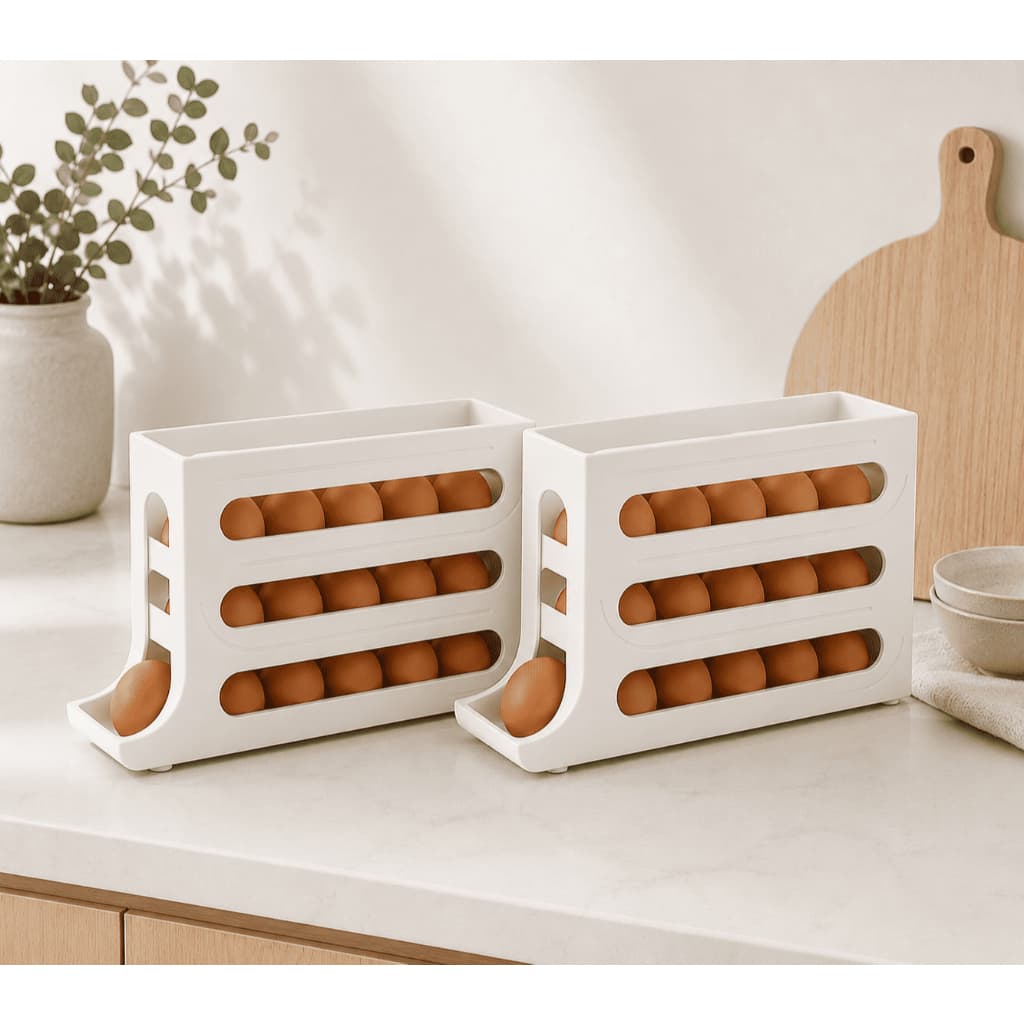 Kit 02 Porta Ovos Organizador Geladeira 4 Andares Suporte Bandeja Dispenser Deslizante Rolante