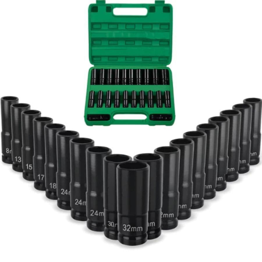 Kit Jogo Soquete Impacto 15 Peças Sextavado 1/2 8-32 Mm Chave Canhão Chave Impacto