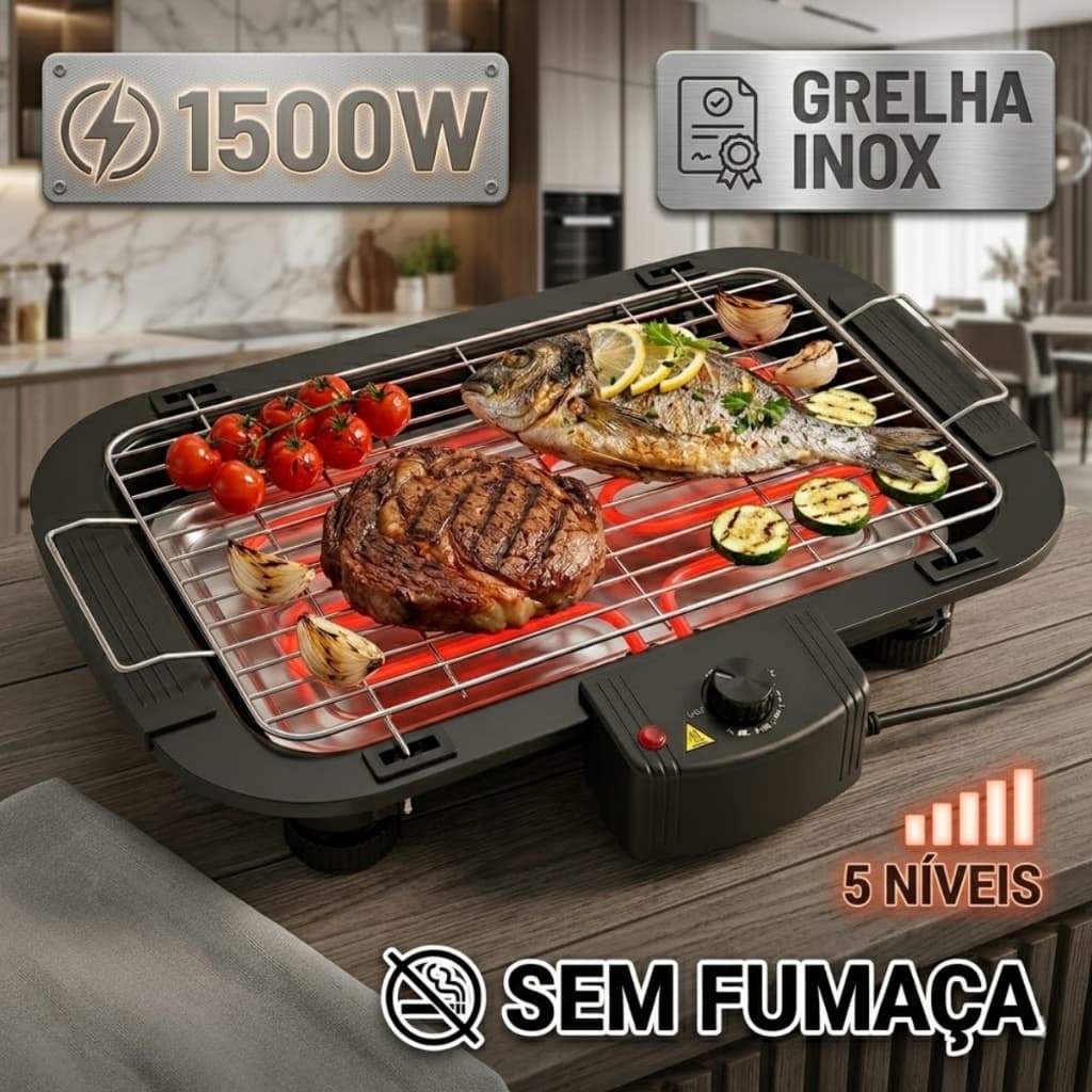 Churrasqueira Sem Fumaça Elétrica Grelhador Grelha Churrasco Cor Preto Pronta Entrega