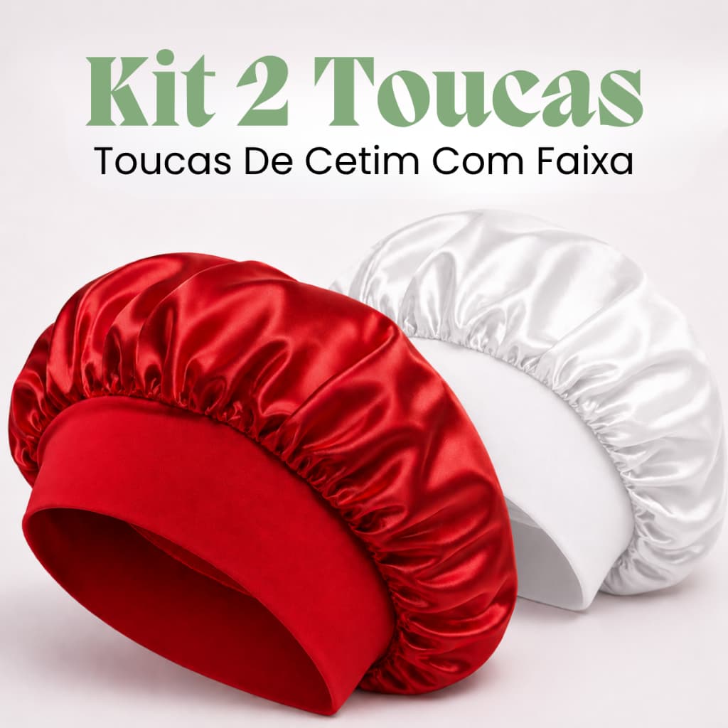 Kit 2 Toucas De Cetim Com Faixa Ajustável Anti Frizz Cabelo Volumoso Tranças Cacheado Dormir Premium