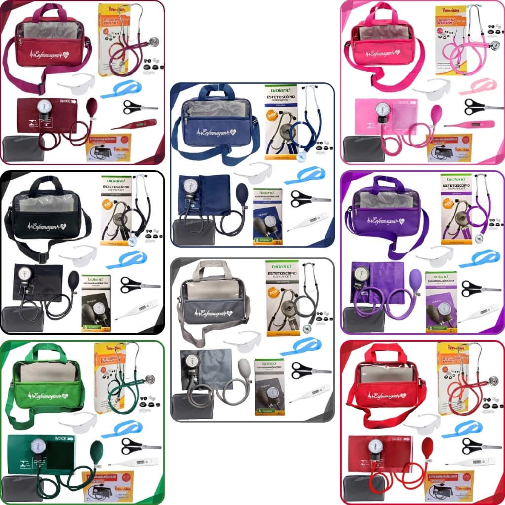 Kit de Enfermagem na Bolsa Tradicional Bordada e com Transparência (8 Itens)
