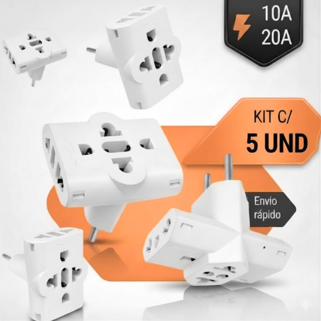 Adaptador de Tomada T Multiuso Triplo 10A Benjamin Plug pino Maciço Durável Universal 110/220v
