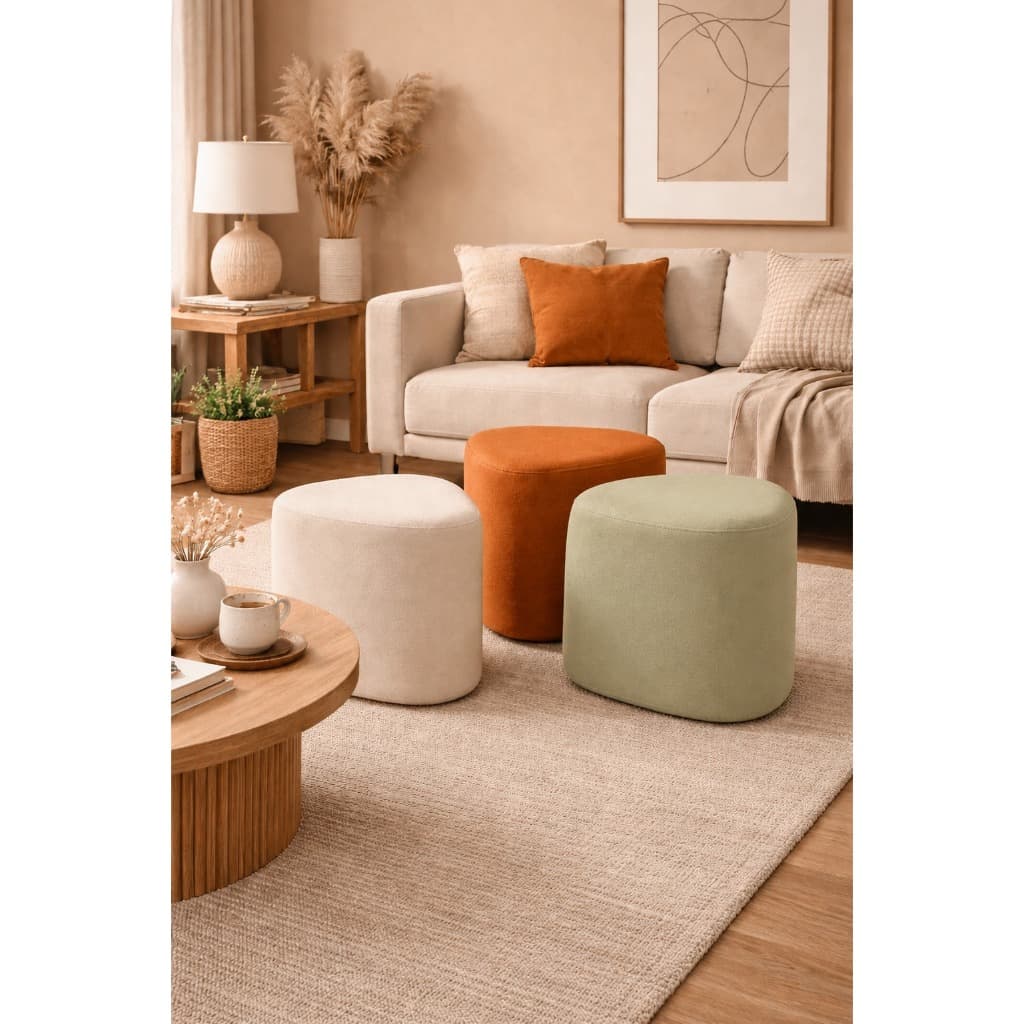 Kit 03 Puff Geométrico Decorativo Organico Pufe para sala Tecido Boucle