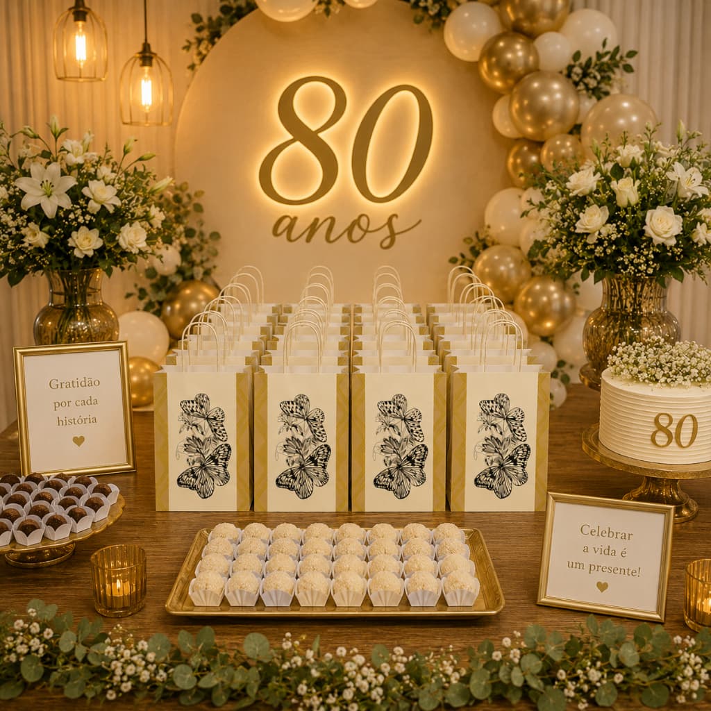 Sacola de papel borboleta festa aniversário, bodas, 70 anos, 80 anos, festa vó