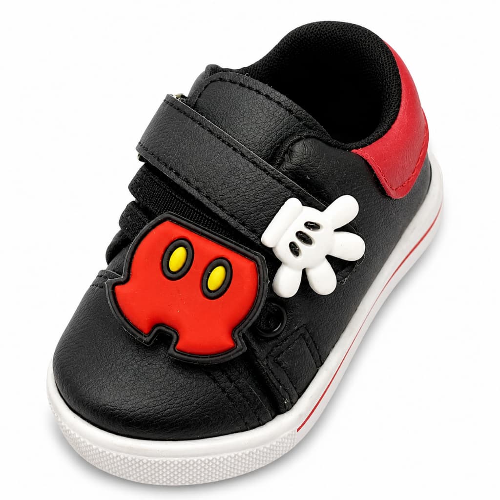 Tênis Bebê Preto Personagem Com Velcro Confortável Antiderrapante Infantil