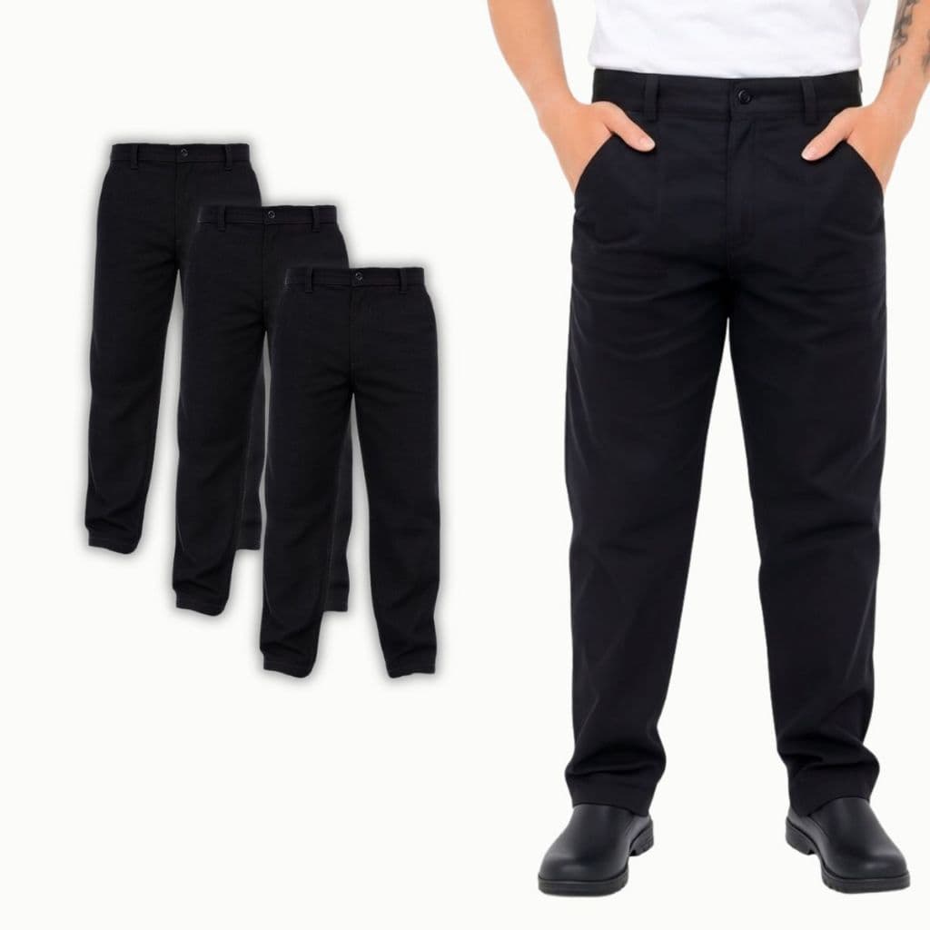 Kit 3 Calças de Trabalho Masculina Brim Preta 100% Algodão Uniforme Profissional Resistente