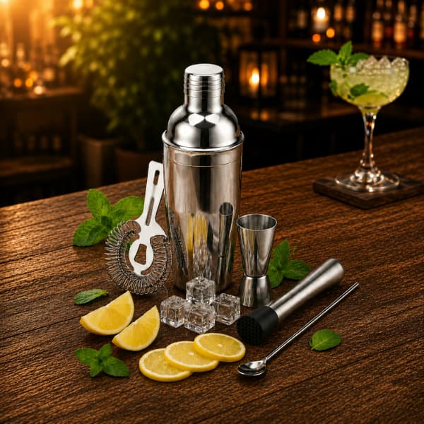 Kit Coqueteleira Aço Inox 750ml Completo – 5 Peças para Mojitos e Caipirinhas