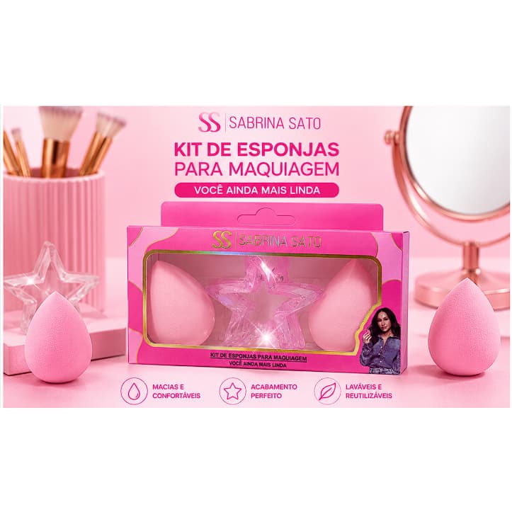 Kit Esponjas para Maquiagem Sabrina Sato + Presilha Estrela Rosa