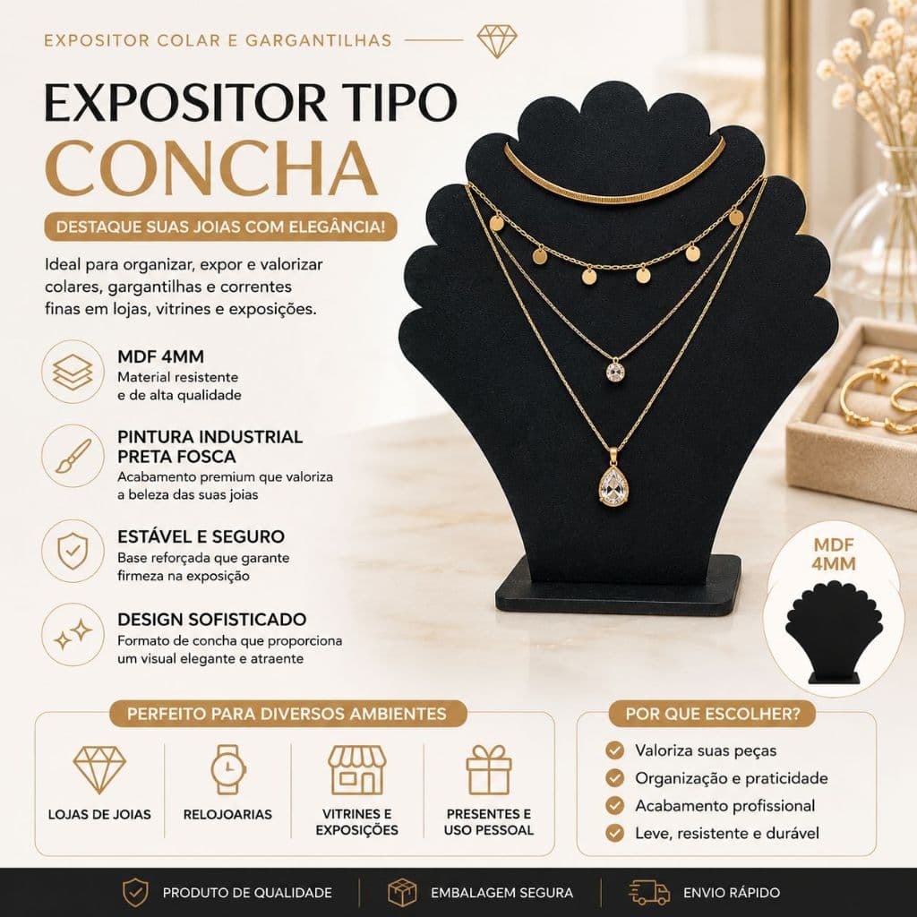 Expositor Porta Correntes Pingente Gargantilha Colar em MDF Vitrines Lojas Closet Joalheria Camarim
