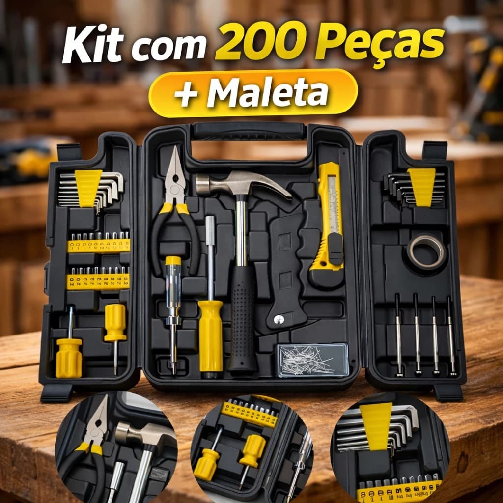 Maleta Ferramentas Completa 200 peças Kit Jogo Ferramentas Completo Maleta Chaves Alicate Martelo