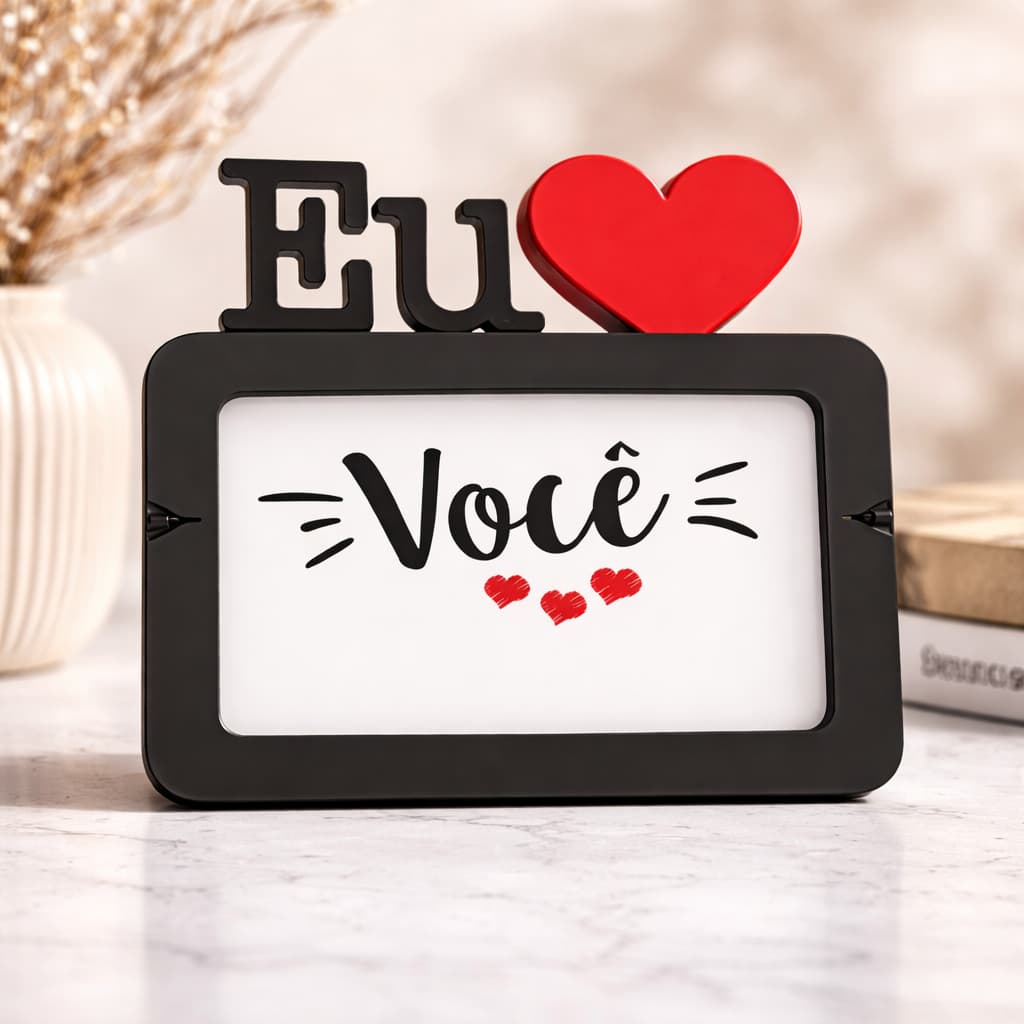 Porta Retrato Eu Amo Você Coração Dia Dos Namorados Mãe Pai Branco Preto
