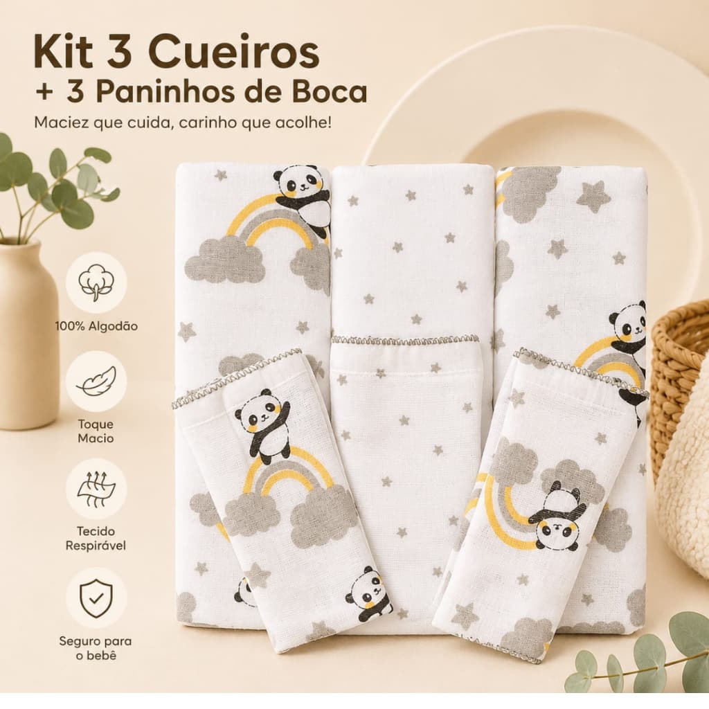 Kit Enxoval Cueiro Flanelado 50x80cm paninho de boca bebê menina e menino fraldinha de boca bebe