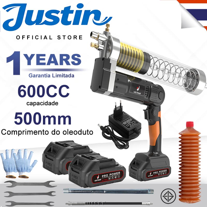 Pistola de graxa automática de alta pressão para escavadeira, 12000 PSI, 600 cc (com 2 baterias)