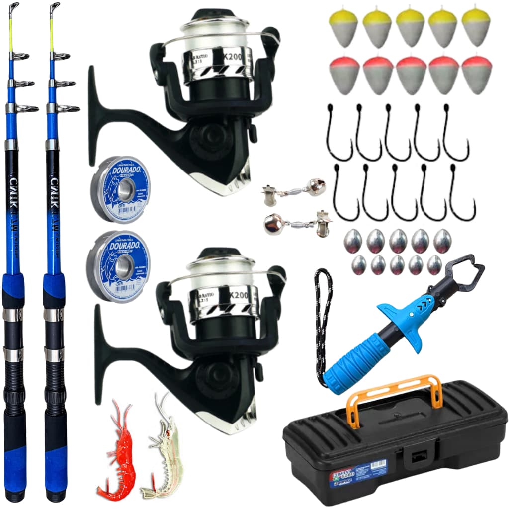 Kit de Molinete Completo com Vara de Fibra de Vidro Isca Artificial Tilapia Tucunare Mandi Piau Pacu