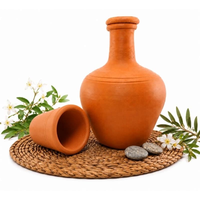 Moringa De Barro Para água Com Copo Caipira Artesanal 1,5 Litro