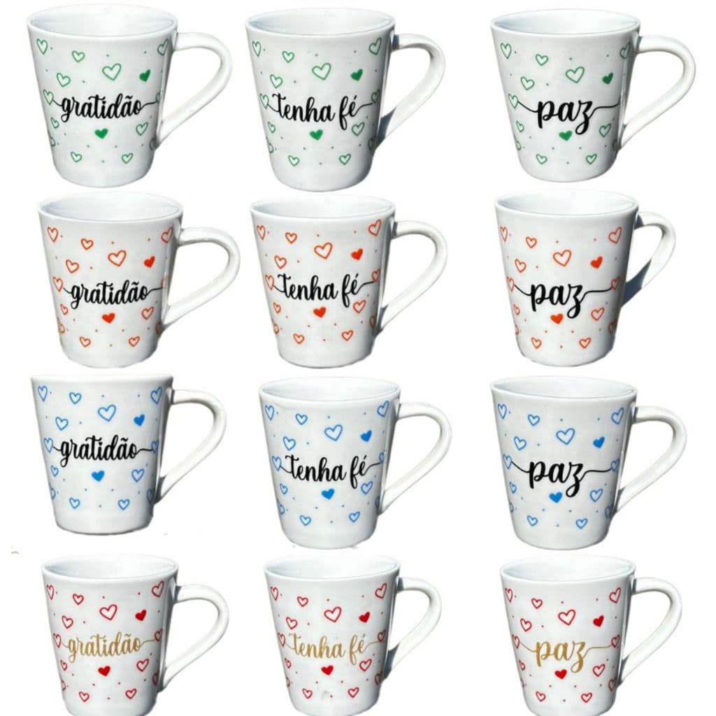 Jogo Caneca Porcelana Gratidão Tenha Fé Paz Xícara Café Chá Personalizada