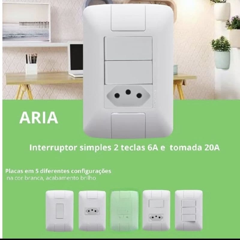 KIT 3 CONJUNTOS 2 INTERRUPITORES E 1 TOMADA TRAMONTINA ARIA BRANCA
