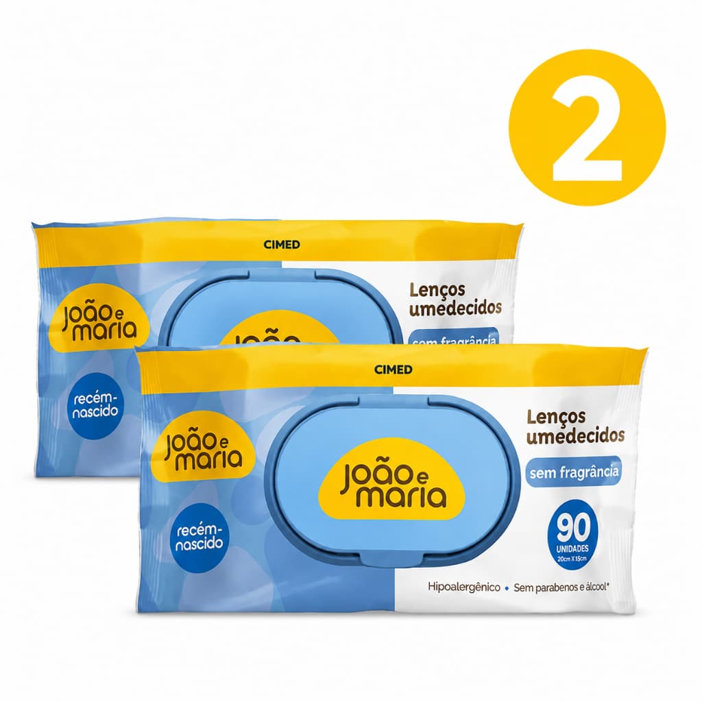 Kit 2 Lenços Umedecidos João e Maria Cimed 90 Unid - Sem fragrância Recém Nascido