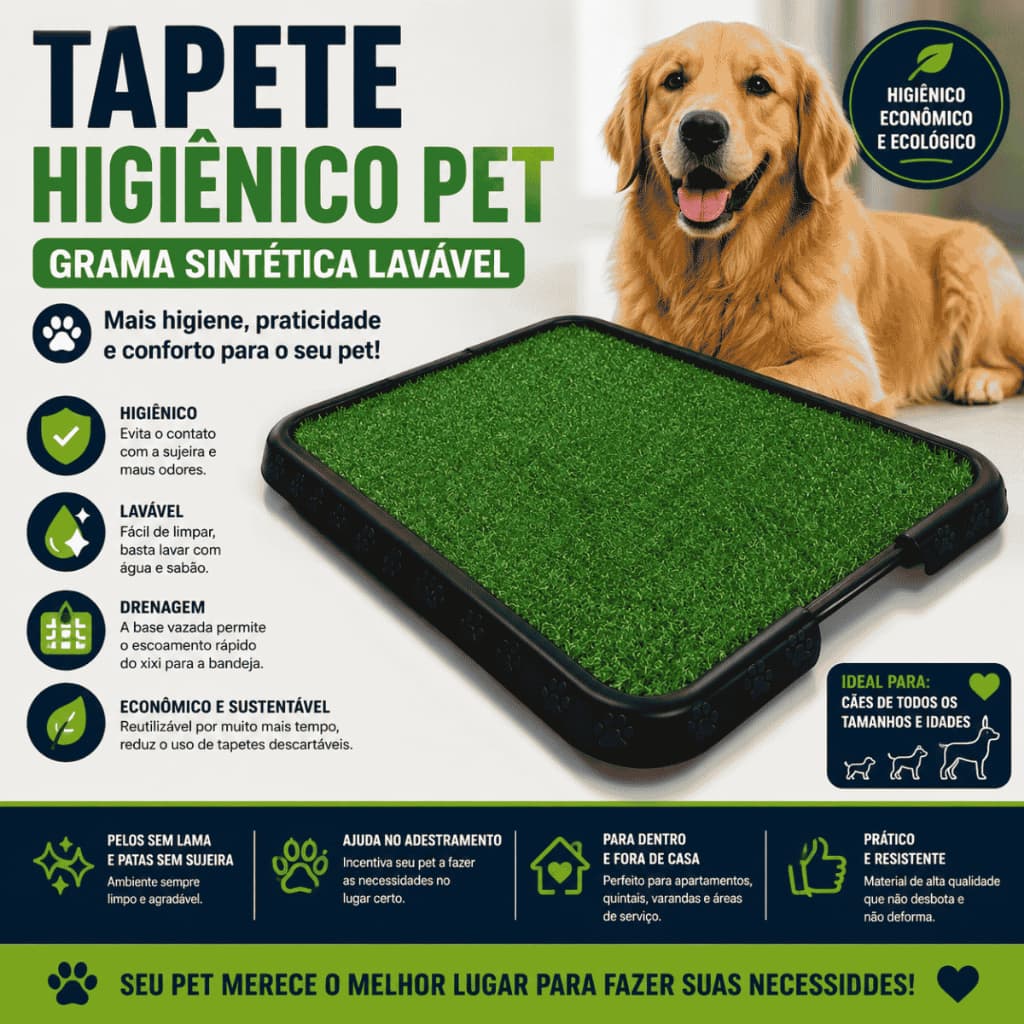 Tapete Higiênico Pet Grama Sintética Lavável Para Cachorro