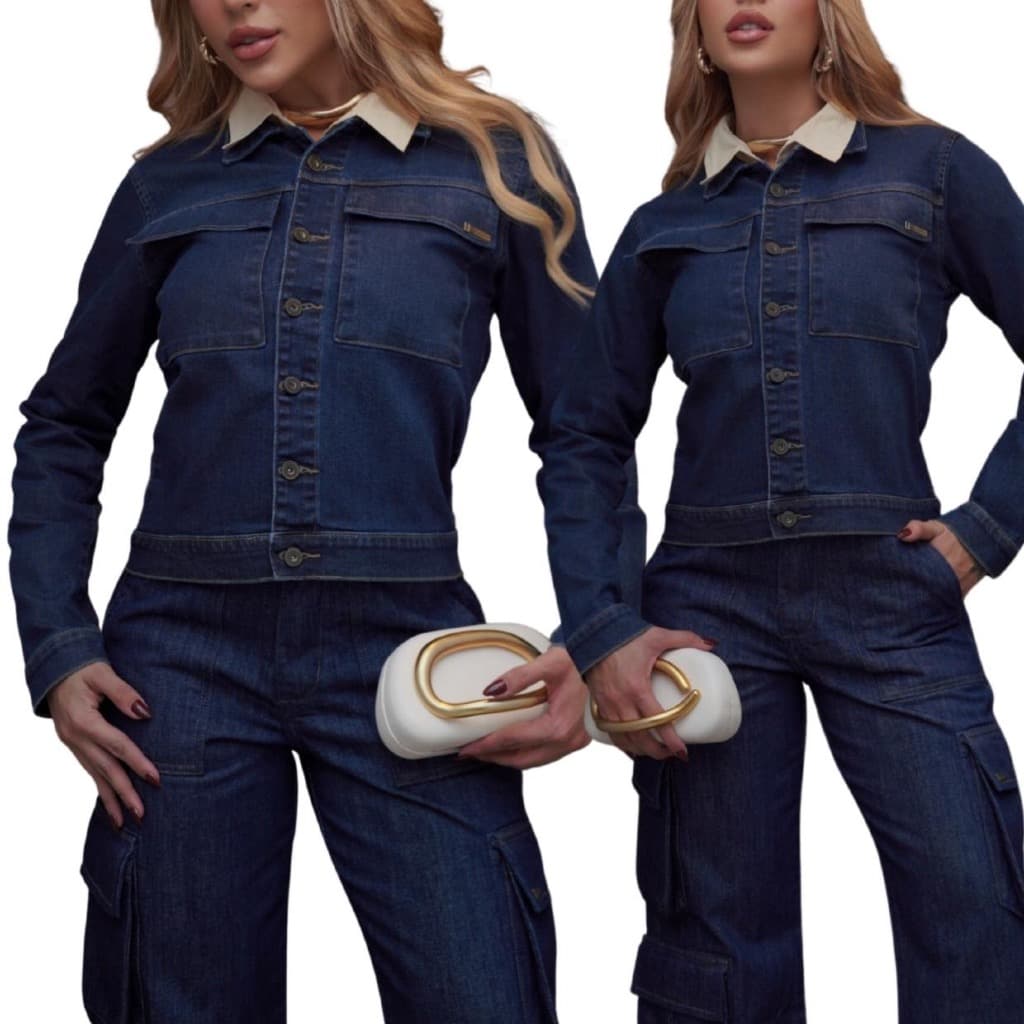 Jaqueta Jeans Uno Denim Curta - Blazer Jeans Feminino Com Elastano Tendência Blogueira