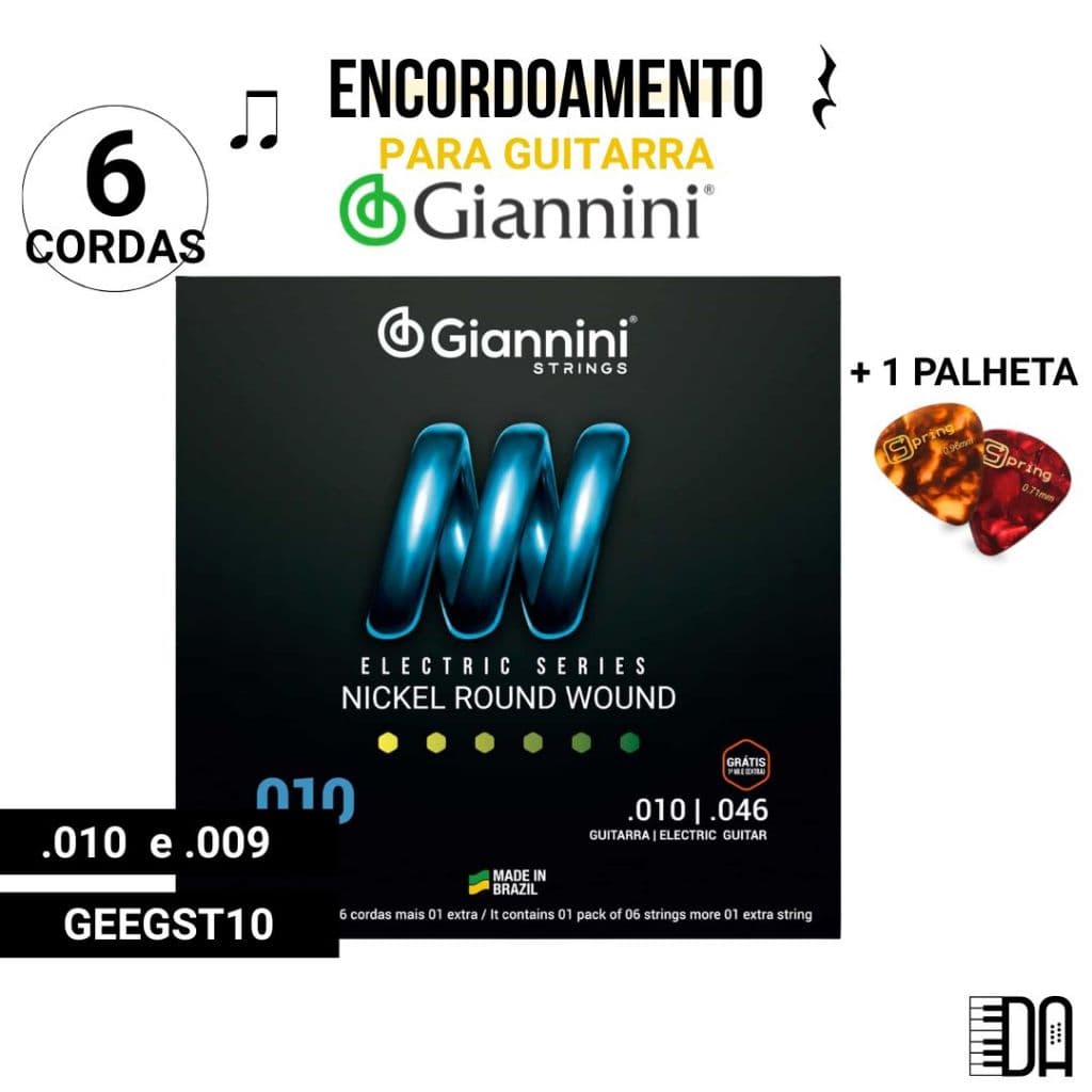 Encordoamento para Guitarra Elétrica 010 e 009 GEEGST10 Nickel Round Wound Eletric Series GIiannini