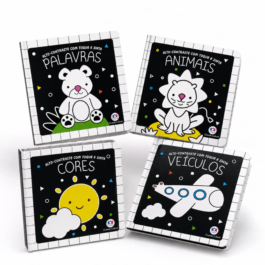 Kit 4 Livros Alto Contraste Para Bebês - Educativos Cartonados Sensorial e Resistente