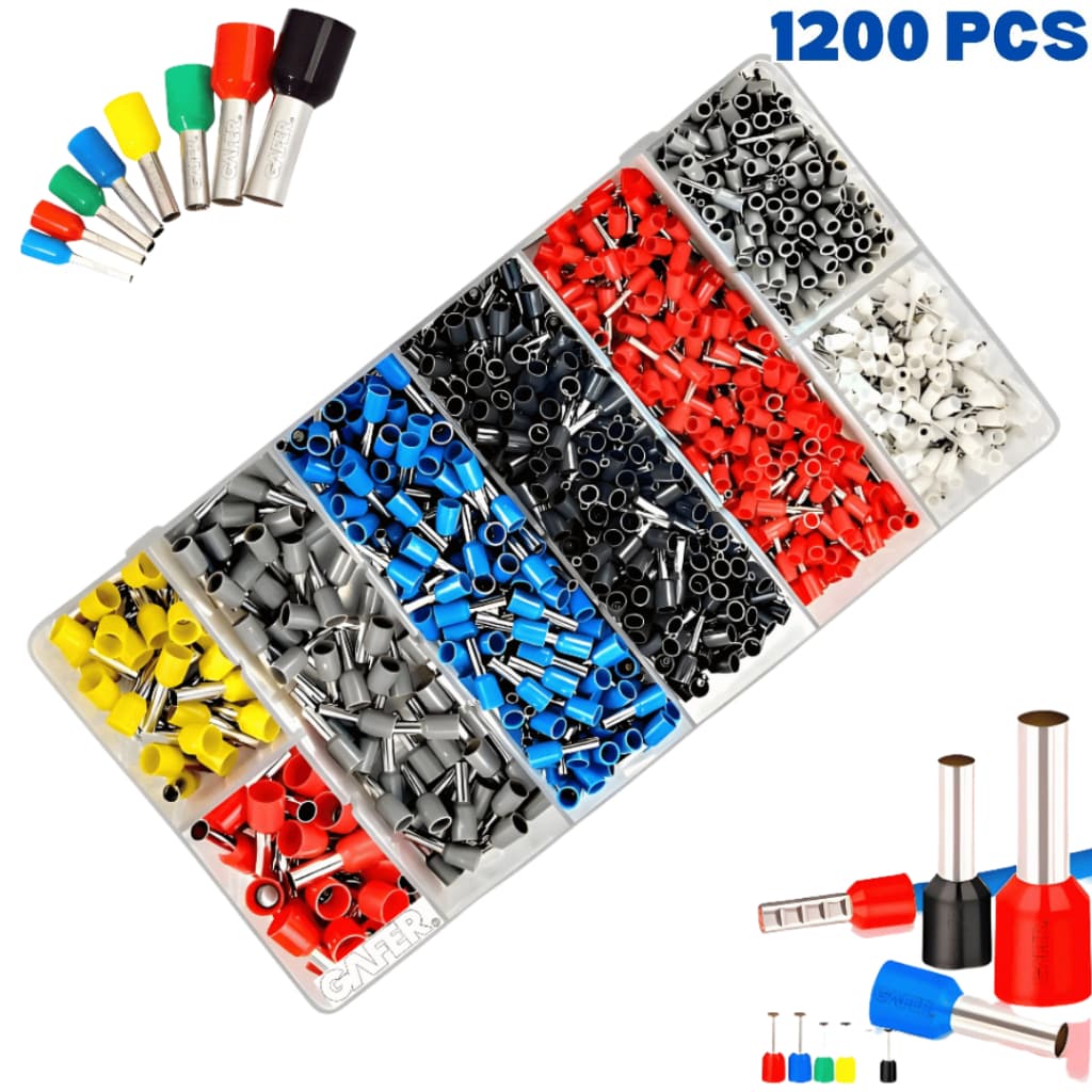 Kit 1200 Terminais Elétricos Tubulares 0,5-10mm² Cobre Isolado com Maleta