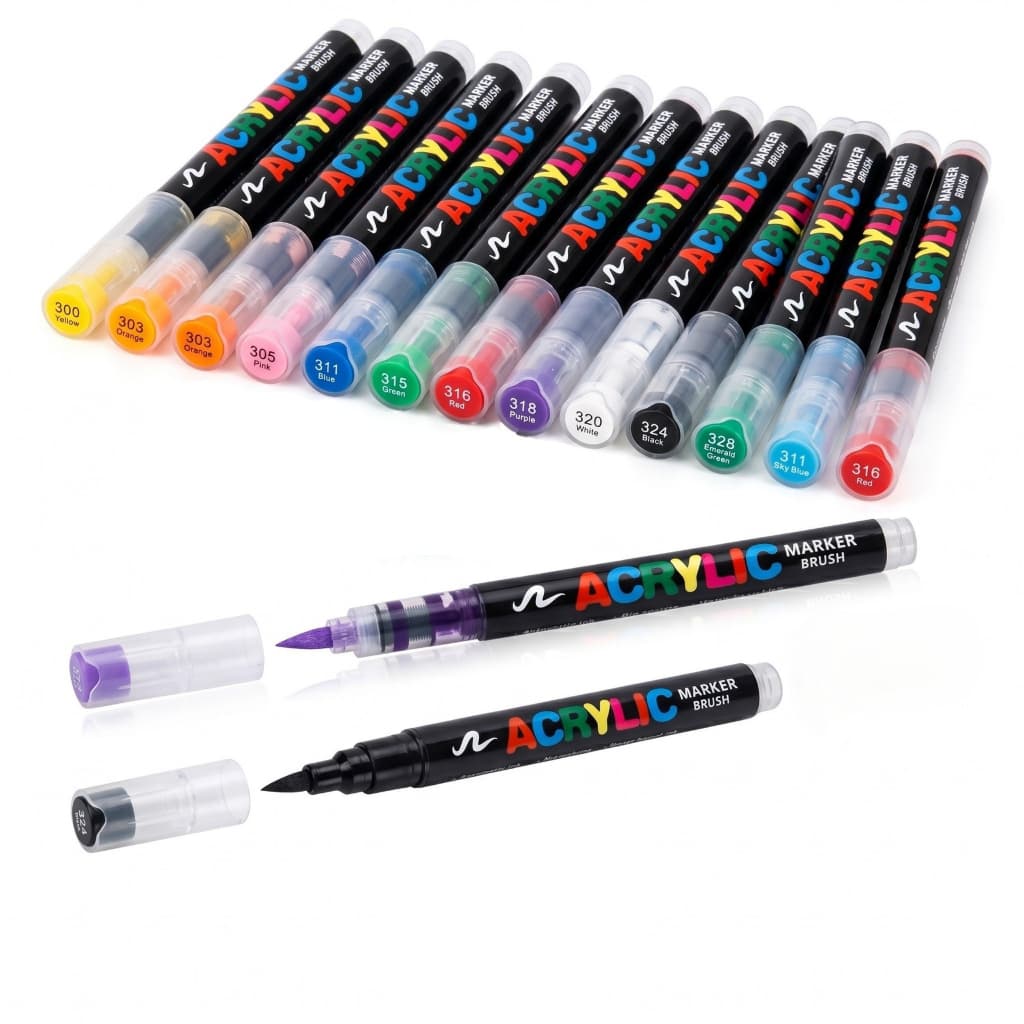Caneta Acrílica 12, 24, 36, 48 e 60 Cores Marcador Permanente Ponta Pincel Brush