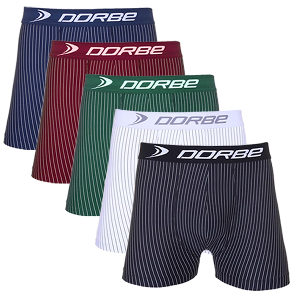 Kit 5 Cuecas Boxer Risca de Giz Microfibra Dorbe Não Enrola Original Box Masculino Adulto Listrada