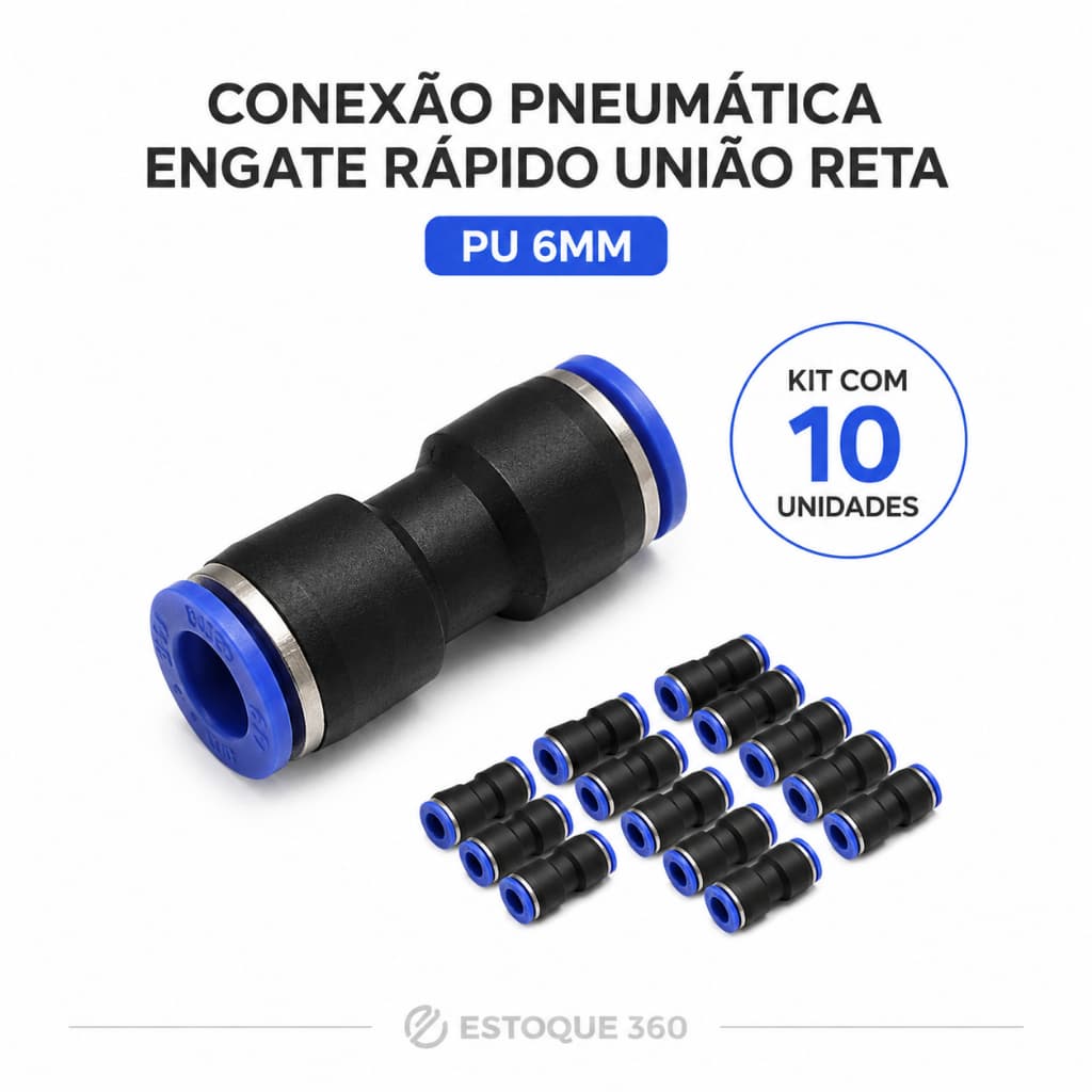 Conexão Pneumática Engate Rapido União Reta Pu 6mm 10 Pçs